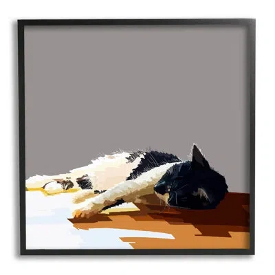 Stupell Industries Restful Cat Lying Down In Sunlight Framed Giclee Texturized Wall Art By Emily Kalina_aq-399 In Midnight Black Framed Giclee