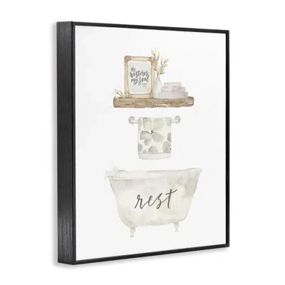 Stupell Industries Restful Proverb Bathtub Framed Giclee, Design By Blue Chair Blessing In Midnight Black Framed Giclee