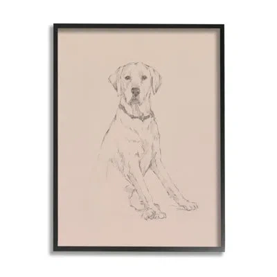Stupell Industries Retriever Dog Minimal By Ethan Harper - Floater Frame Drawing Print On Wood In Midnight Black Framed Giclee