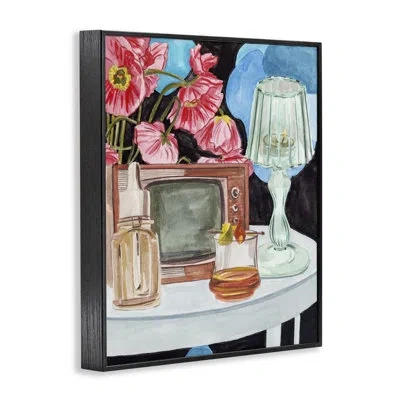 Stupell Industries Retro Glow Nightstand Giclee Art, Design By Melissa Wang In Midnight Black Framed Giclee