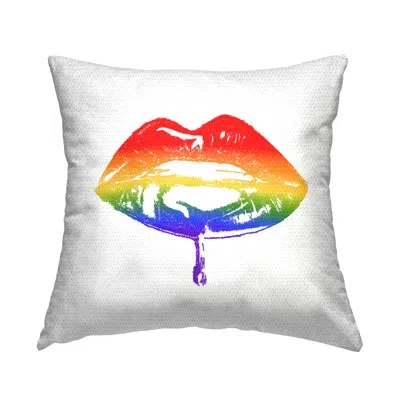 Stupell Industries Retro Puckered Rainbow Lips Cosmetic Kiss Outdoor Printed Pillow By Amaya In Blue;green;red;yellow