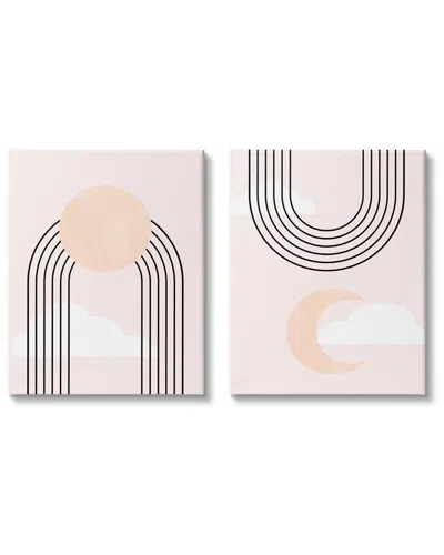 STUPELL STUPELL INDUSTRIES RISING SUN RAINBOW CRESCENT MOON ABSTRACT PINK SKY 2PC STRETCHED CANVAS WALL ART 