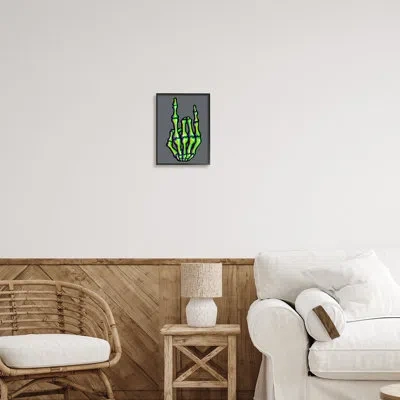 Stupell Industries Rock On Skeleton Hand By Ziwei Li In Midnight Black Framed Giclee