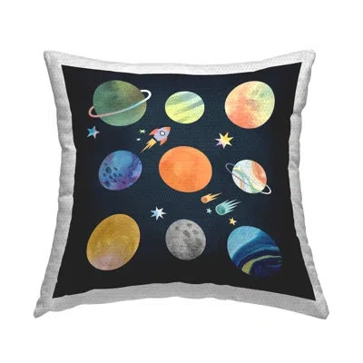 Stupell Industries Rocket Ship Solar System Outer Space Planets Outdoor Printed Pillow By Daphne Polselli In Blue;black;white;orange