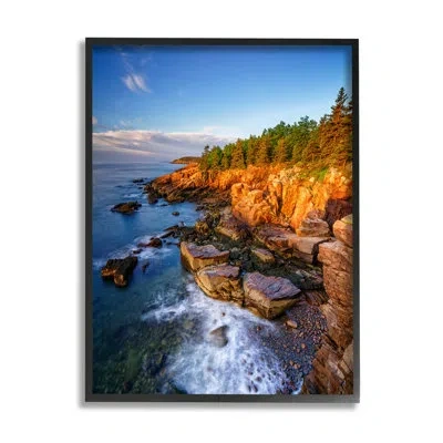 Stupell Industries Rocky Cliffs Shore Beach Foam By Rick Berk - Floater Frame Photograph On Wood In Midnight Black Framed Giclee