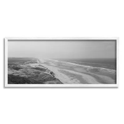 Stupell Industries Rocky Ocean Coast Waves Monochrome Beach Shore By Aaron Matheson - Floater Frame Photograph On Canva In Coastal White Framed Giclee