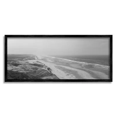 Stupell Industries Rocky Ocean Coast Waves Monochrome Beach Shore By Aaron Matheson - Picture Frame Photograph On Wood In Midnight Black Framed Giclee