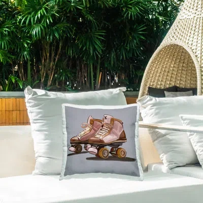 Stupell Industries Roller Skates On Grey Printed Outdoor Throw Pillow Design By Amelia Noyes In Gray