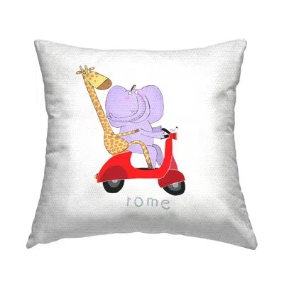Stupell Industries Rome Italy Giraffe & Elephant Outdoor Printed Pillow By Carla Daly In Brown;red;purple
