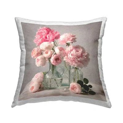 Stupell Industries Rose & Peony Duet Outdoor Printed Pillow By Leah Mclean In Pink