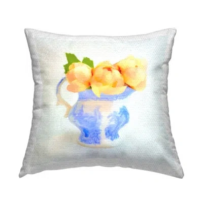 Stupell Industries Rose Buds Ornate Vase Outdoor Printed Pillow By Graffitee Studios In Orange