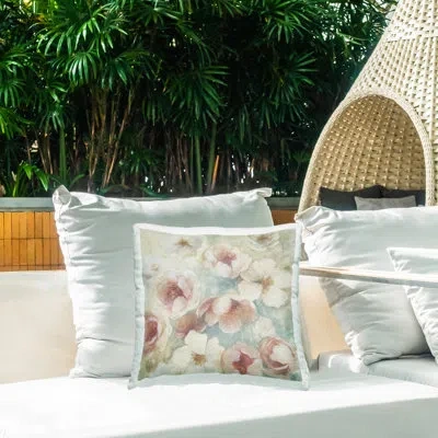 Stupell Industries Rose Mist Pattern Printed Outdoor Throw Pillow Design By Carol Robinson In Beige