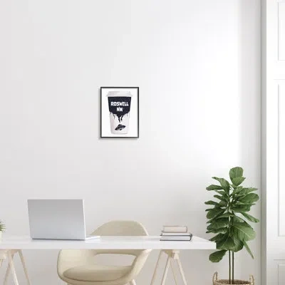 Stupell Industries Roswell Nm Ufo Coffee Cup On Wood By Ziwei Li Graphic Art In Midnight Black Framed Giclee
