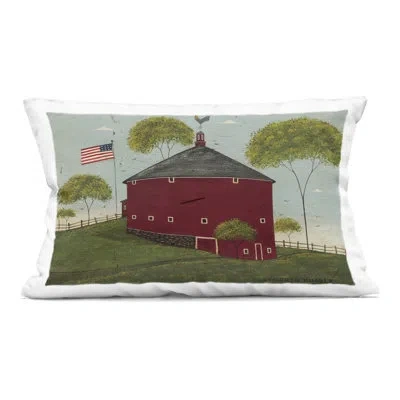 Stupell Industries Round Barn With Usa Flag Decorative Printed Throw Pillow Design By Warren Kimble In Green