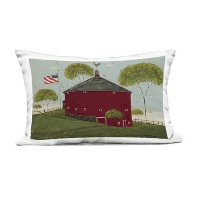 Stupell Industries Round Barn With Usa Flag Outdoor Printed Pillow Design By Warren Kimble In Green