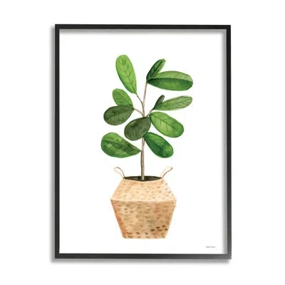 Stupell Industries Round Green Leaves Planter By Rachel Nieman - Floater Frame Graphic Art On Wood In Midnight Black Framed Giclee