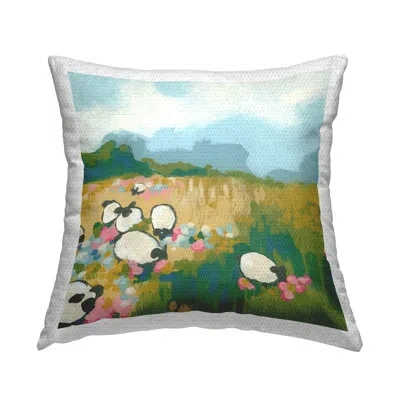 Stupell Industries Round Rural Sheep Outdoor Printed Pillow By June Erica Vess In Green