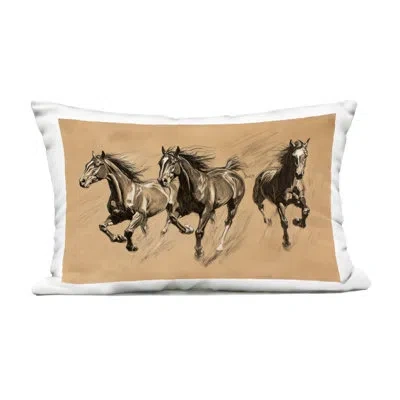 Stupell Industries Running Free Horse Trio Outdoor Printed Pillow, Design By Petal Prints Design In Tan