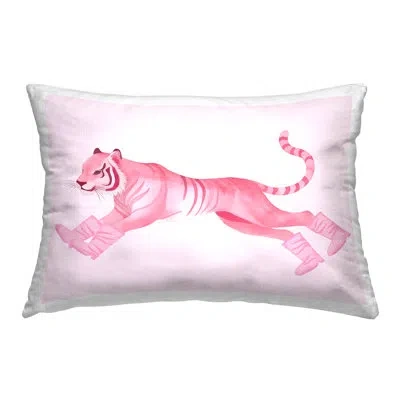 Stupell Industries Running Tiger In Boots Decorative Printed Throw Pillow By Daphne Polselli In Pink