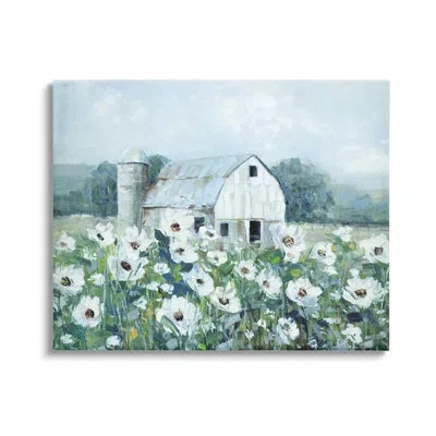 Stupell Industries Rural Anemone Flower Meadow White Farmland Barn By Sally Swatland - Floater Frame Painting On Canvas In Wrapped Canvas