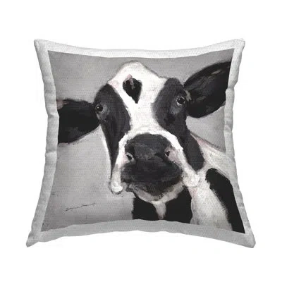 Stupell Industries Rural Dairy Cow Face Outdoor Printed Pillow By Stephanie Workman Marrott In Black;white;gray