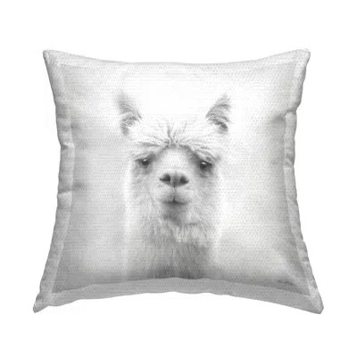Stupell Industries Rural Llama Face Portrait Outdoor Printed Pillow By Lori Deiter In White;gray
