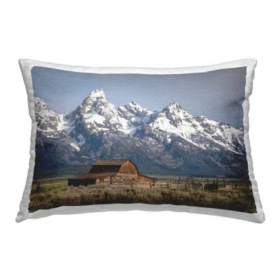 Stupell Industries Rural Mountain Cabin Outdoor Printed Pillow By David Drost In Blue;white;green;gray
