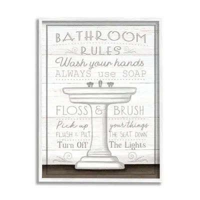 Stupell Industries Rustic Bathroom Rules Sink By Elizabeth Tyndall Single Picture Frame Print On Canvas In Coastal White Framed Giclee