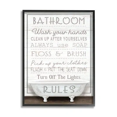 Stupell Industries Rustic Bathroom Rules Tub By Elizabeth Tyndall No Frame Print On Wood In Brown;white