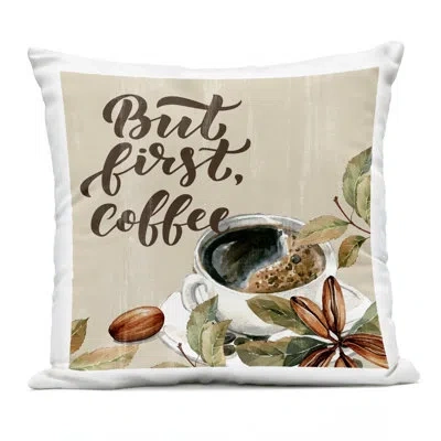 Stupell Industries Rustic But First Coffee Design By Kim Allen Outdoor Printed Pillow In Beige
