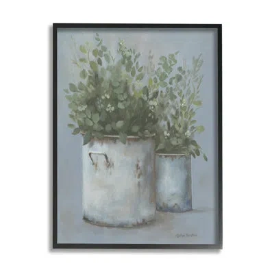 Stupell Industries Rustic Country Potted Plants By Pam Britton - Floater Frame Painting On Wood In Midnight Black Framed Giclee