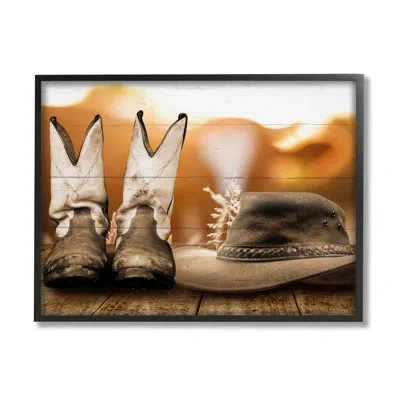 Stupell Industries Rustic Cowboy Boots By Marcus Prime Single Picture Frame Print On Canvas In Midnight Black Framed Giclee