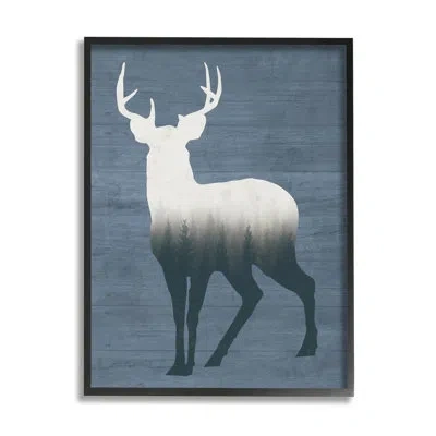 Stupell Industries Rustic Deer Silhouette Cabin Style Grain Pattern By Lettered And Lined - Floater Frame Graphic Art O In Midnight Black Framed Giclee