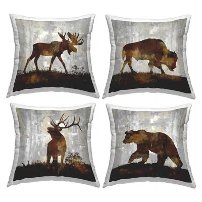 Stupell Industries Rustic Forest Animals Brown Silhouette Shapes Printed Throw Pillow Design By Carl Colburn (set Of 4)