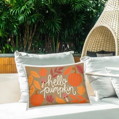 Stupell Industries Rustic Hello Pumpkin Design By Taylor Shannon Designs Outdoor Printed Pillow In Orange