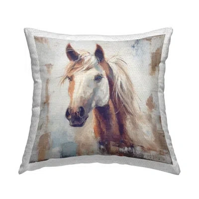 Stupell Industries Rustic Horse Impression Outdoor Printed Pillow By Steve Huntziker In Tan