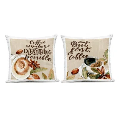 Stupell Industries Rustic Kitchen Coffee Phrases Design By Kim Allen Outdoor Printed Pillow (set Of 2) In Beige