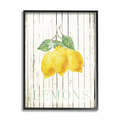 Stupell Industries Rustic Lemons Country Patterned By Milli Villa - Floater Frame Graphic Art On Wood In Midnight Black Framed Giclee