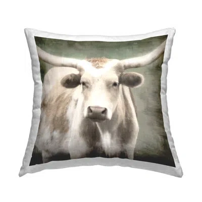Stupell Industries Rustic Longhorn Cattle Decorative Printed Throw Pillow Design By Rhonda Addison In Tan