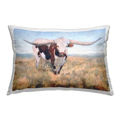 Stupell Industries Rustic Longhorn Portrait Outdoor Printed Pillow By Kathy Winkler In Tan