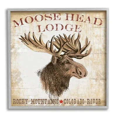 Stupell Industries Rustic Moose Head Lodge By Lula Bijoux & Co. Single Picture Frame Print On Canvas In Farmhouse Gray Framed Giclee