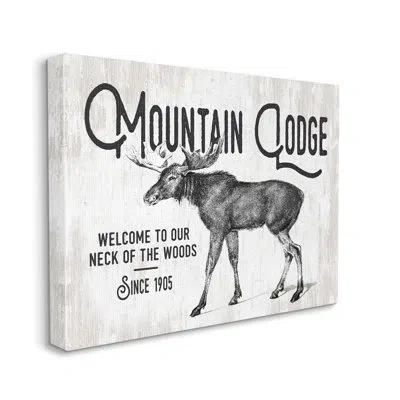 Stupell Industries Rustic Mountain Lodge Vintage Moose Cabin Sign By Lettered And Lined - Floater Frame Print On Canvas In Grey