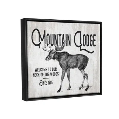 Stupell Industries Rustic Mountain Lodge Vintage Moose Cabin Sign By Lettered And Lined - Floater Frame Print On Canvas In Jet Black Floater Frame