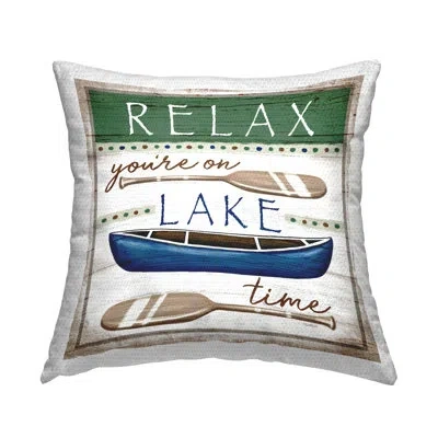 Stupell Industries Rustic Pattern Lake Time Canoe Oars Outdoor Printed Pillow By Elizabeth Tyndall In Blue;white;green