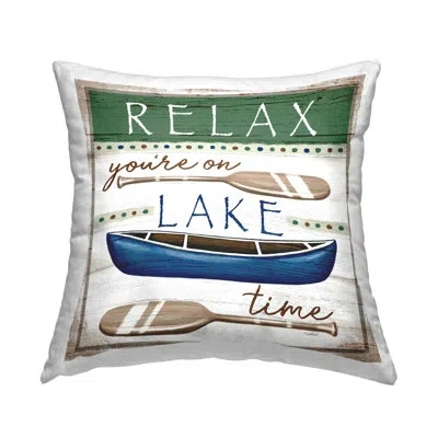 Stupell Industries Rustic Pattern Lake Time Canoe Oars Printed Throw Pillow Design By Elizabeth Tyndall In Beige