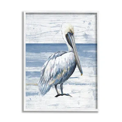 Stupell Industries Rustic Plank Pattern Pelican By Patricia Pinto Single Picture Frame Print On Canvas In Coastal White Framed Giclee