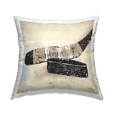 Stupell Industries Rustic Sports Hockey Puck Printed Throw Pillow Design By Peter Horjus In Beige