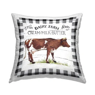 Stupell Industries Rustic Spring Cow Outdoor Printed Pillow By Elena Vladykina In Black