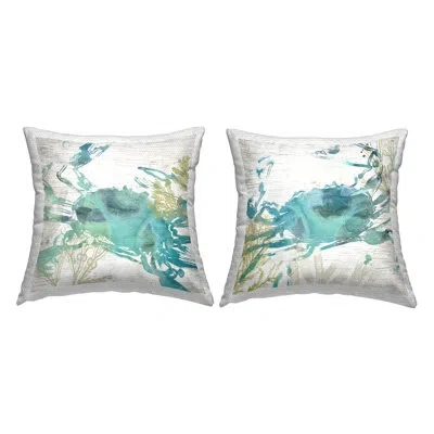 Stupell Industries Rustic Turquoise Crabs 2 Piece Outdoor Printed Pillow Set By June Erica Vess In Blue;yellow