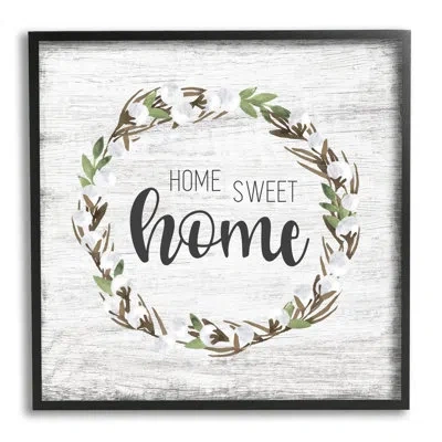 Stupell Industries Rustic Wreath Sweet Home Calligraphy Country Sign By Natalie Carpentieri - Floater Frame Graphic Art In Midnight Black Framed Giclee